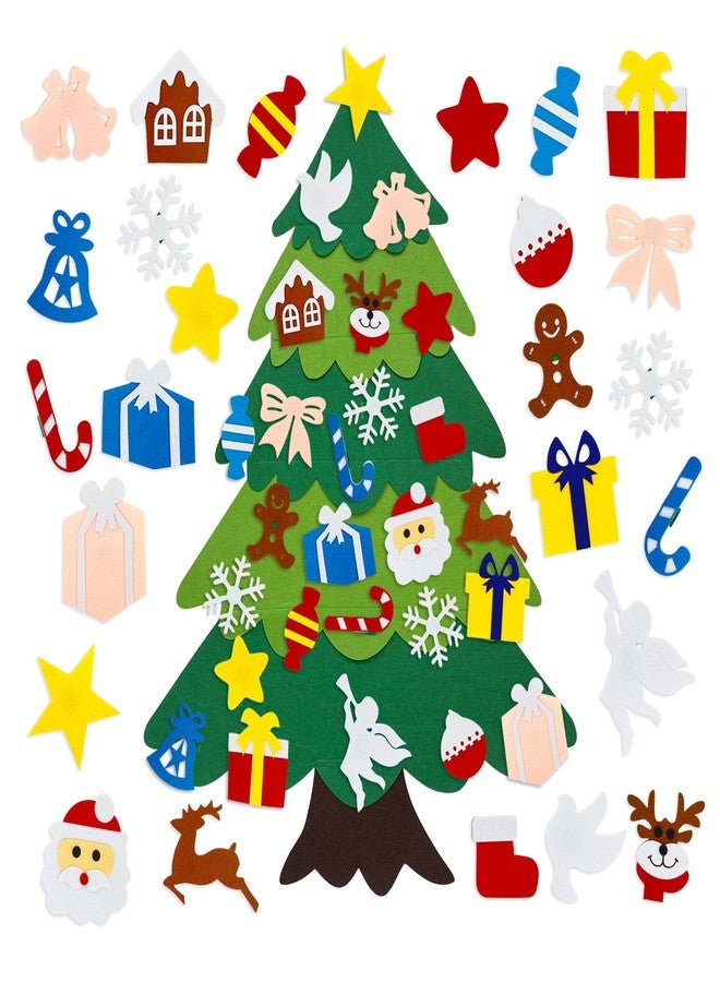 ZEBMOON DIY Felt Christmas Tree, 3.2Ft Felt Xmas Tree with 25 Pcs Ornaments for Montessori, Indoor Hanging Christmas Craft Door Wall Windows Party Supplies New Year Decorations - Image 1